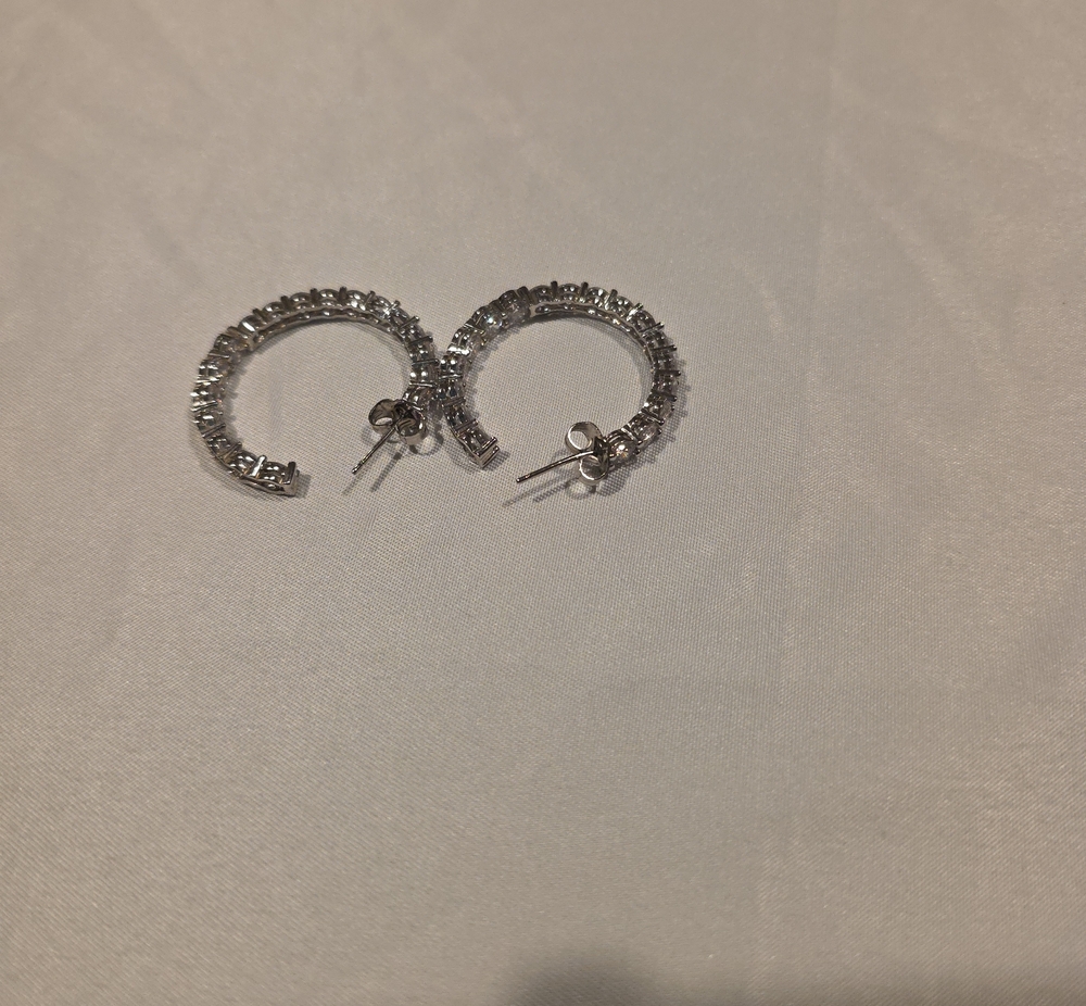Source Unknown Silver Crystal Pavé Half-Hoop Earrings